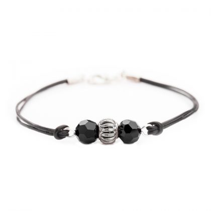 Black Beads and leather bracelet