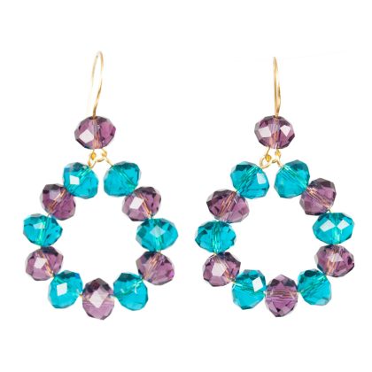violet and blue beads earrings with gold wire
